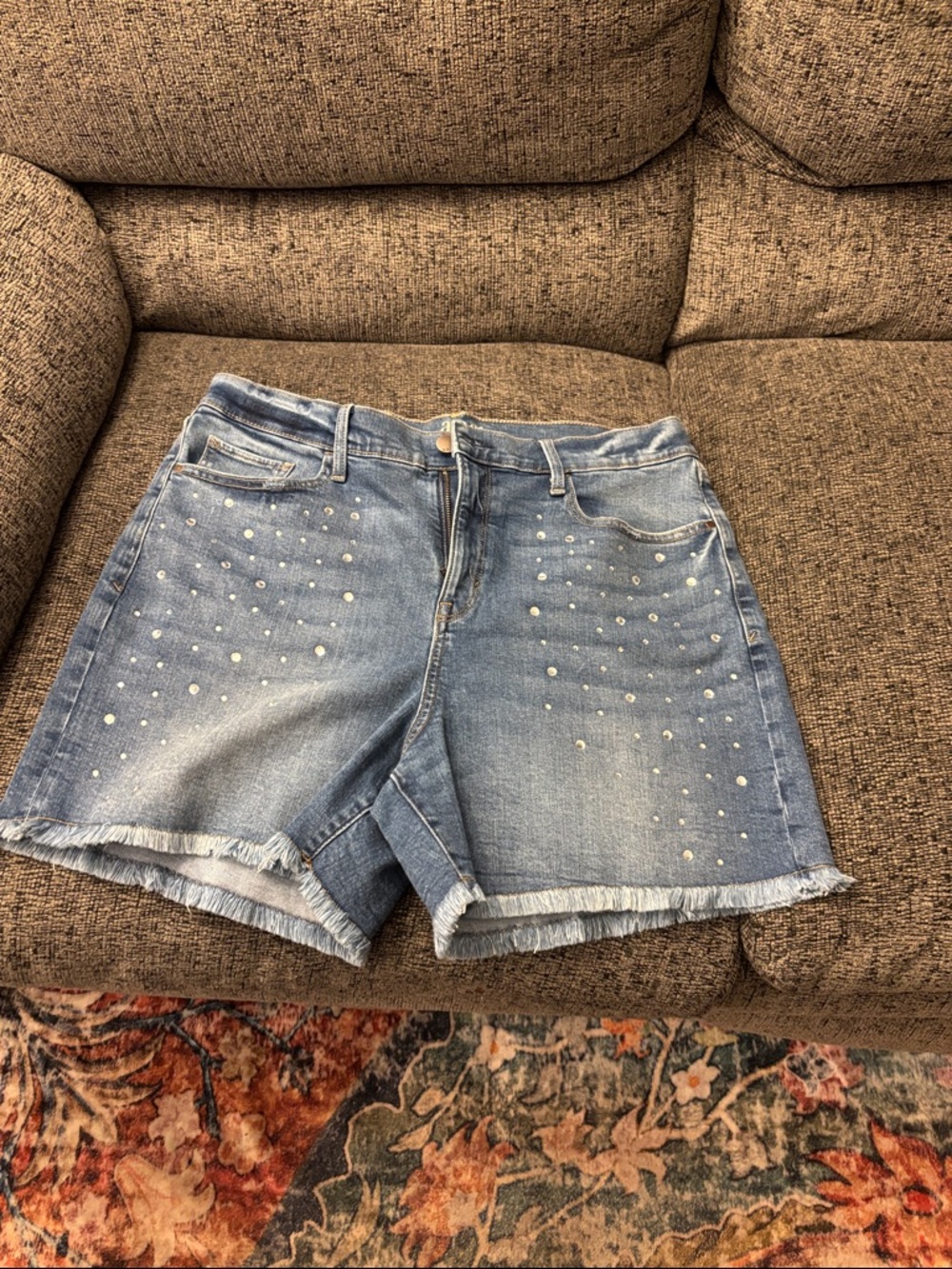 a.n.a Light Blue Studded Fray-Hem Denim Shorts